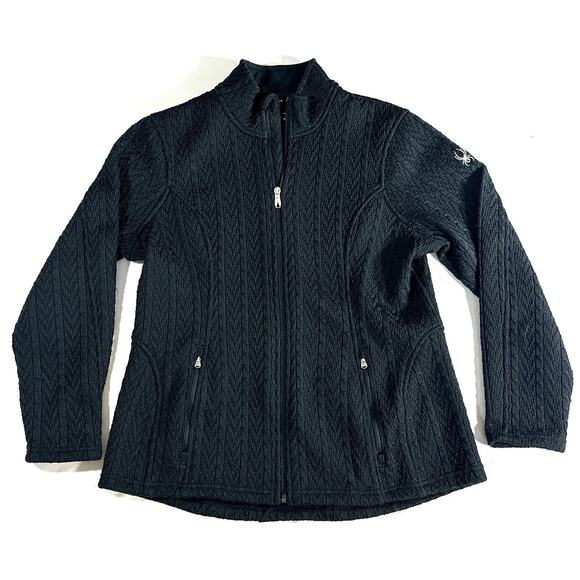 Spyder Women’s Jacket XL Black Knit Full Zip Fleece Lined Outdoor Activewear - Picture 1 of 10